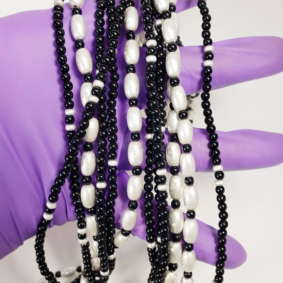 Women's Silver Tone, Various sizes of Black & silver Layered Beaded Necklace - Picture 4 of 8